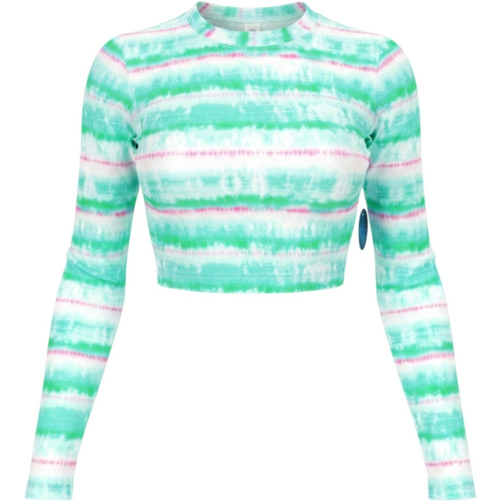 decree Women's Crew Neck Long Sleeve Swim Cropped T-Shirt Green Plus 2X